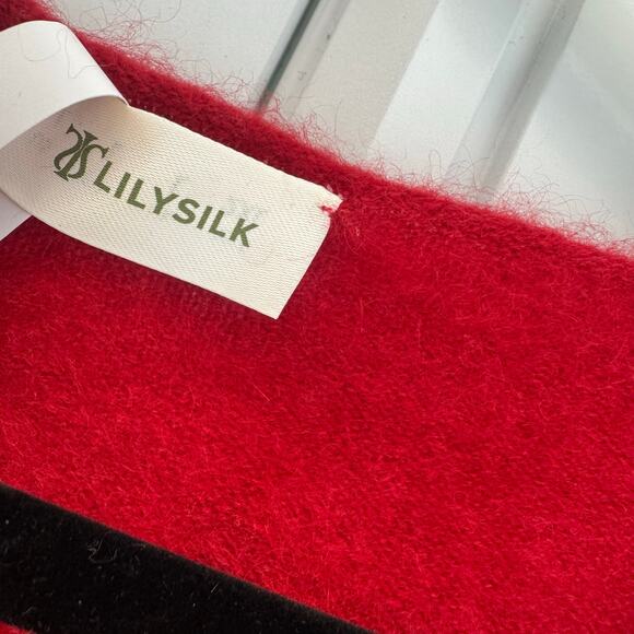 Lilysilk Brushed Cashmere V-Neck Pullover Sweater Long Sleeve Red Size L NWT - Picture 12 of 13